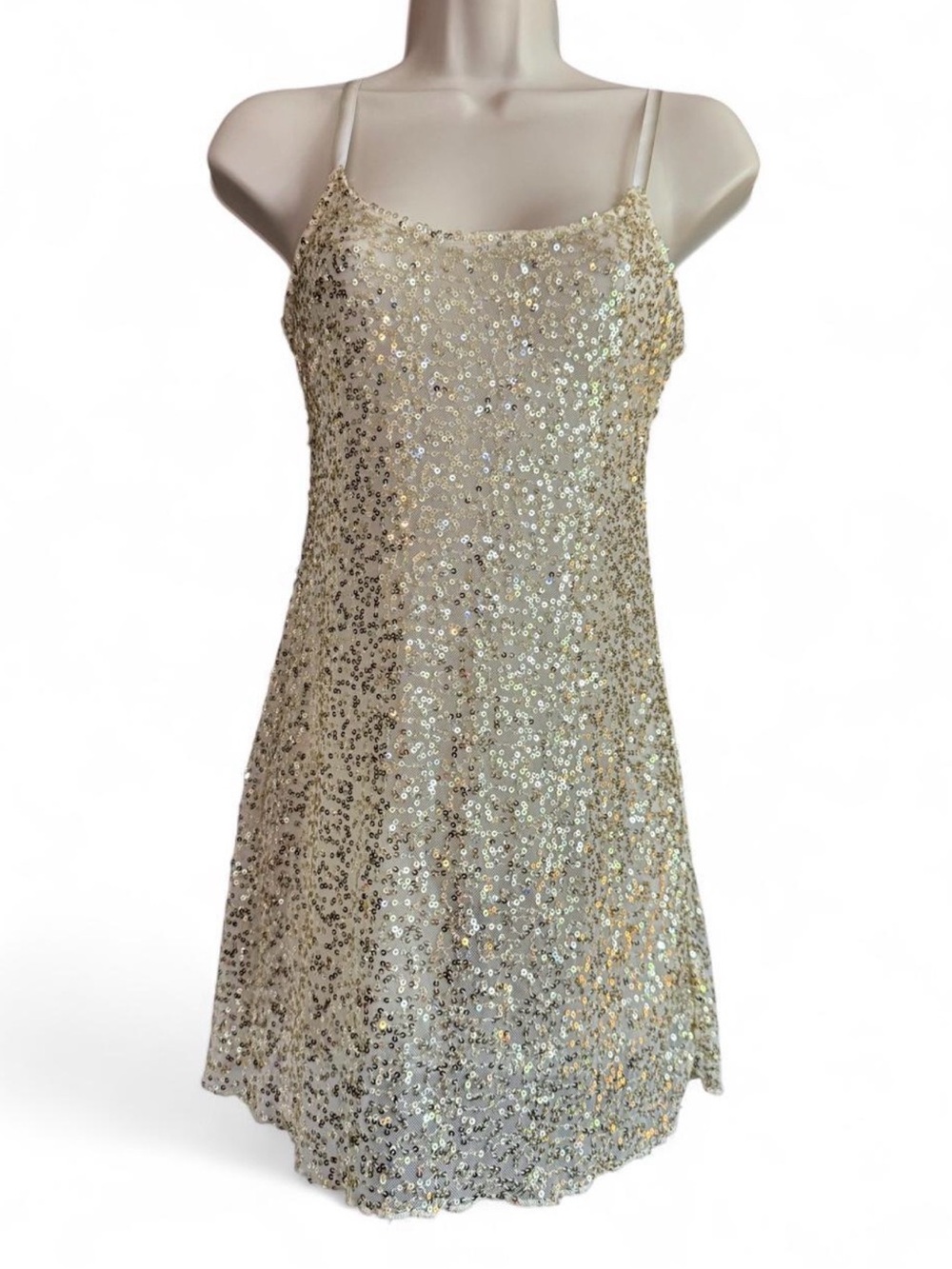 Intimately Free People XS Sheer Gold Sequin Mesh Slip Dress Cover Up Festival